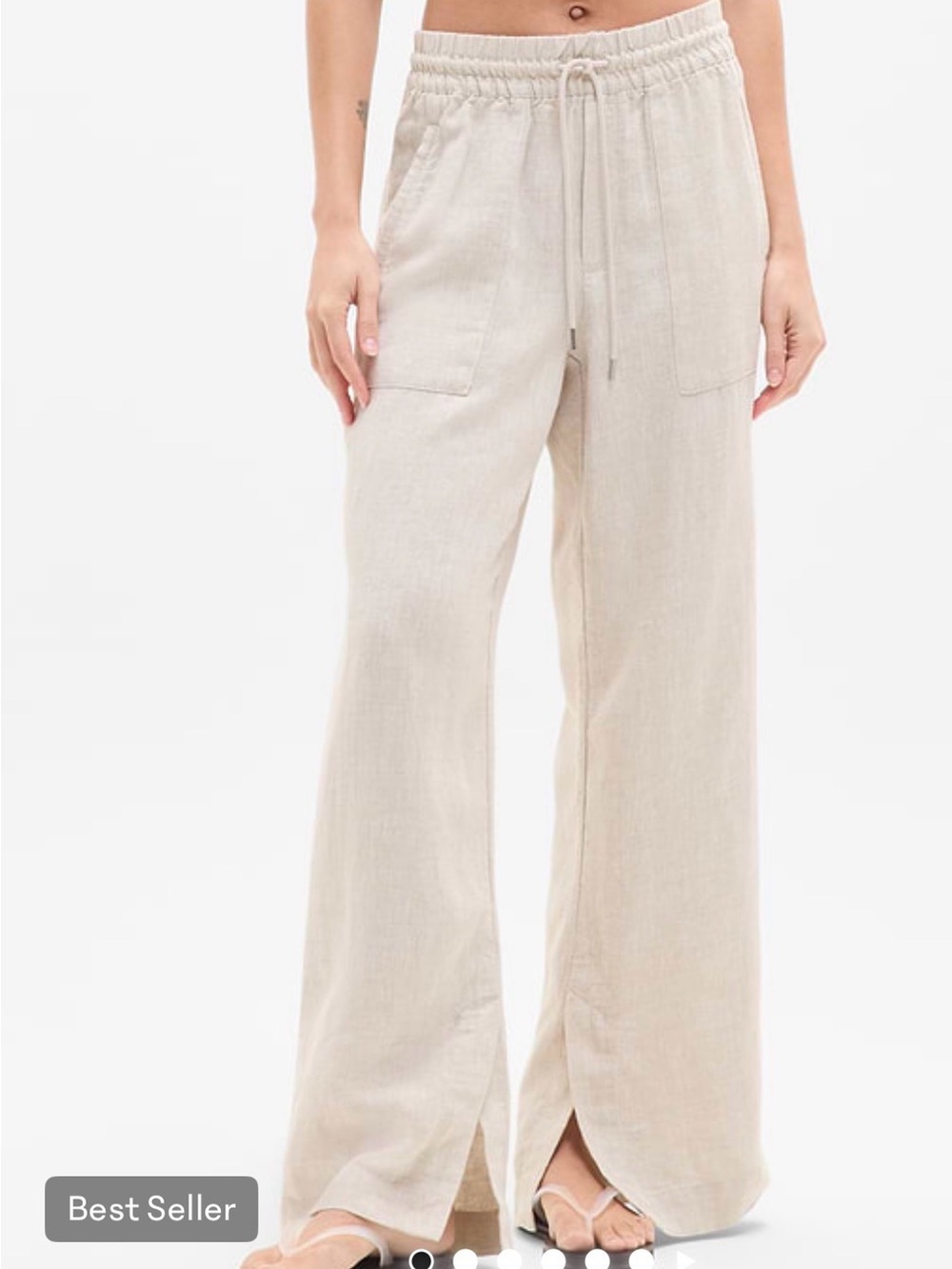 Athleta Wide Leg Drawstring 100% Linen Pants in Beige